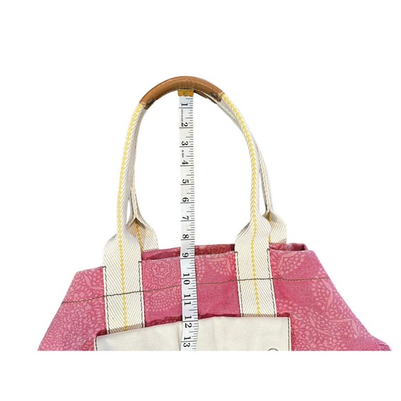 Fossil Lena Canvas Pink Orange Large Double Handles Tote Bag Overnight Carry All - Picture 8 of 16